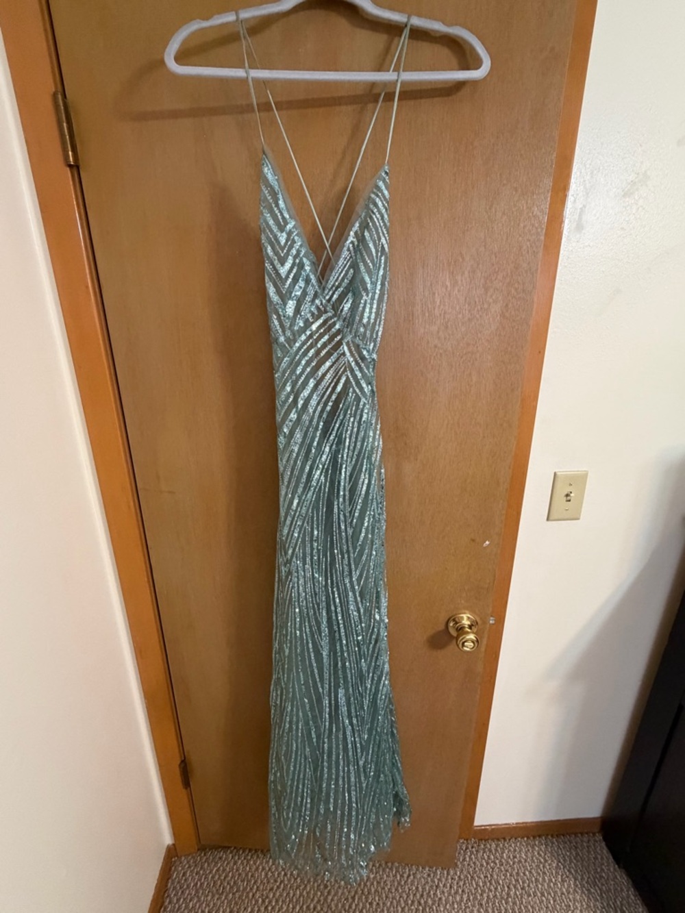 Bella Barnett Hilia Glitter Teal Sequin V-Neck Maxi Dress